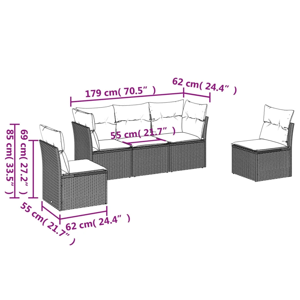 Set Divano da Giardino 5 pz con Cuscini Beige in Polyrattan 3249188
