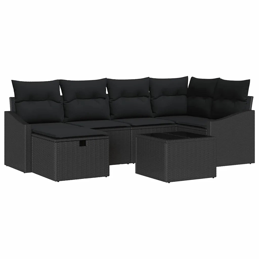 Set di divani con cuscino con archiviazione Nero polyrattan 3359292