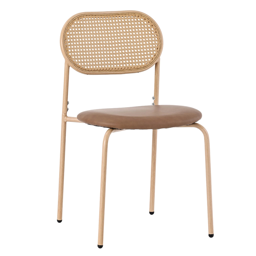 OKWISH Set di 2 Sedie da Pranzo con Schienale Ovale in Rattan, Gambe in Metallo e Seduta Ergonomica, PU Marrone