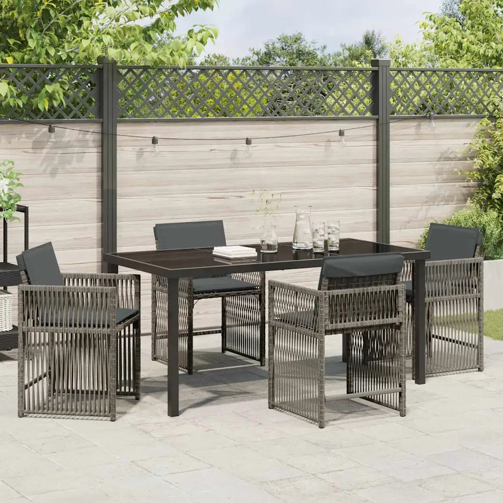 Set da Pranzo per Giardino 5 pcs Grigio polyrattan