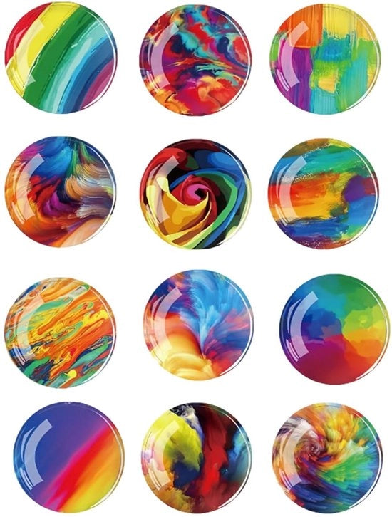 Magnet per frigorifero 12 pezzi - Magnet forti - Adatti per bambini - Per frigorifero/tavola bianca - Sicuri e non tossici - Vetro cristallo con fondo in gomma