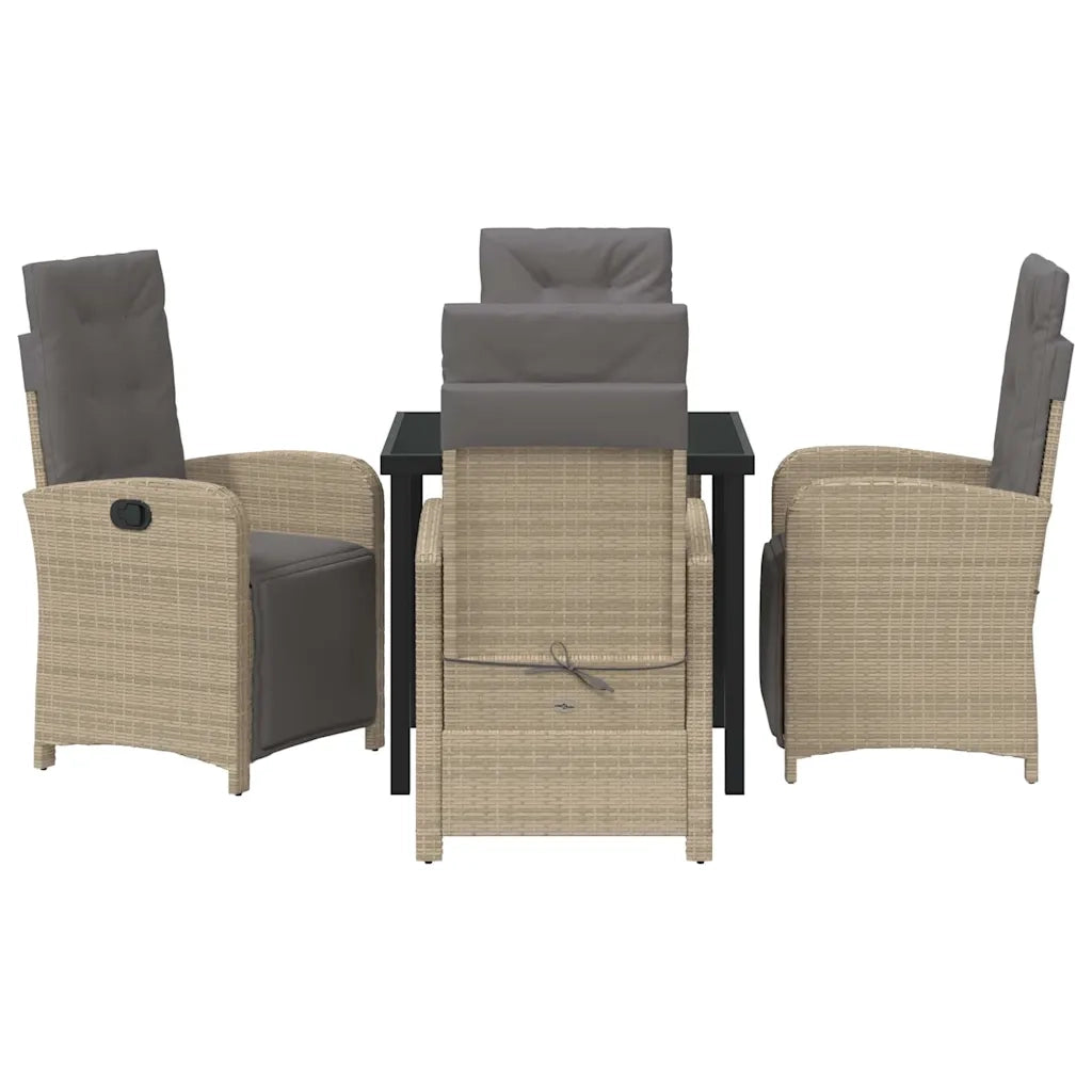 Set da Pranzo per Giardino con cuscino 5 pcs Beige polyrattan