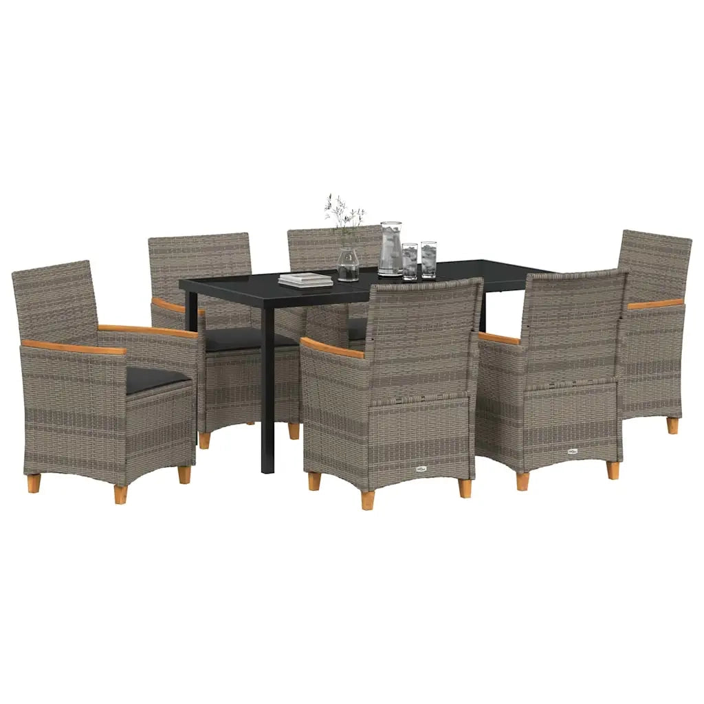 Set da Pranzo per Giardino 7 pcs Grigio polyrattan