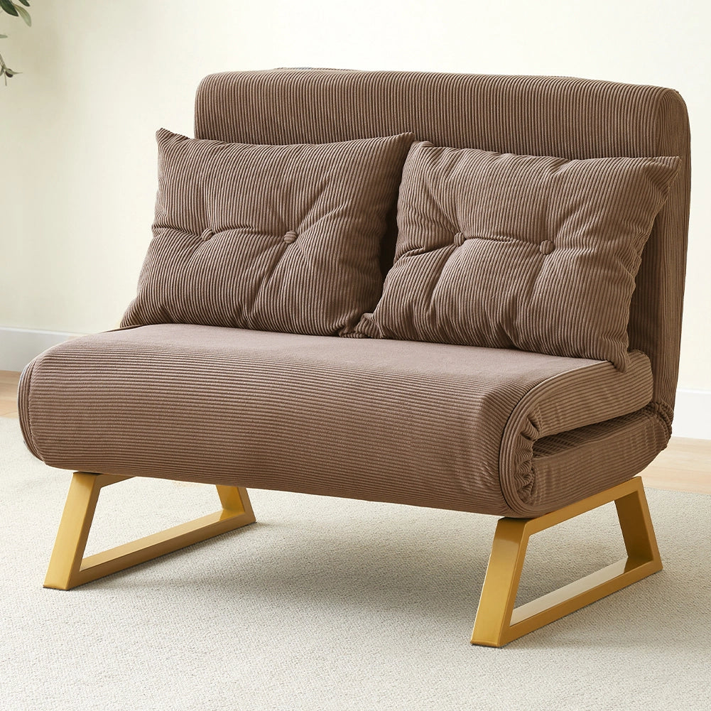 Poltrona Letto Reclinabile 2 Posti Chaise Lounge in Velluto Convertibile Marrone