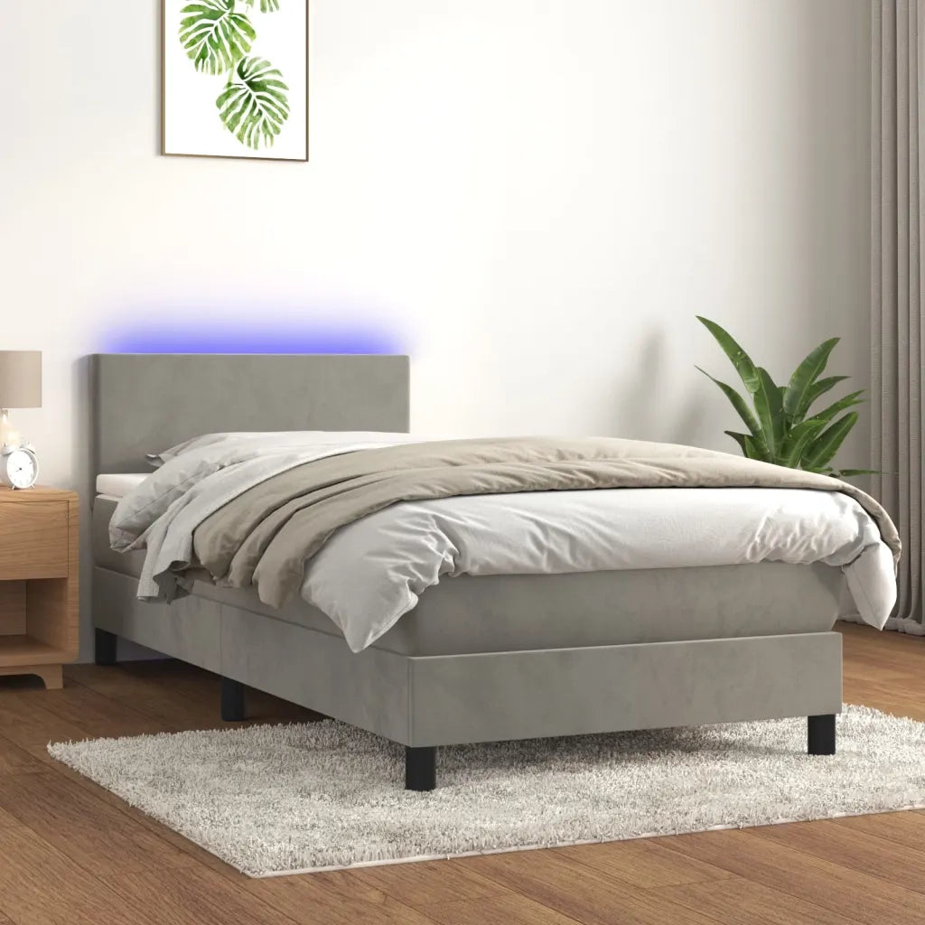 Letto a Molle con Materasso e LED Grigio Chiaro 90x200 cm Velluto