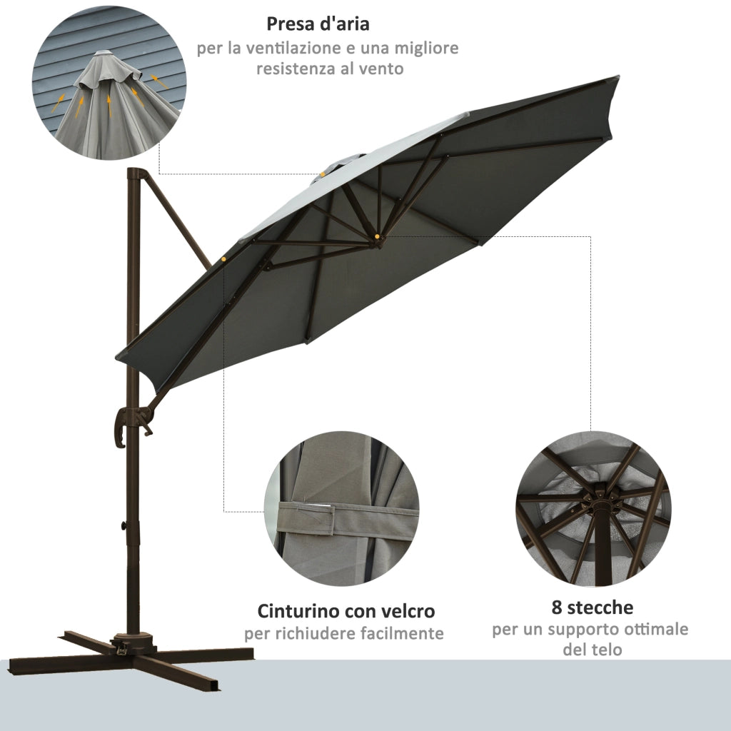 Ombrellone da Giardino ¨C Minimal ¨C Grigio, ?2.95x2.5 m