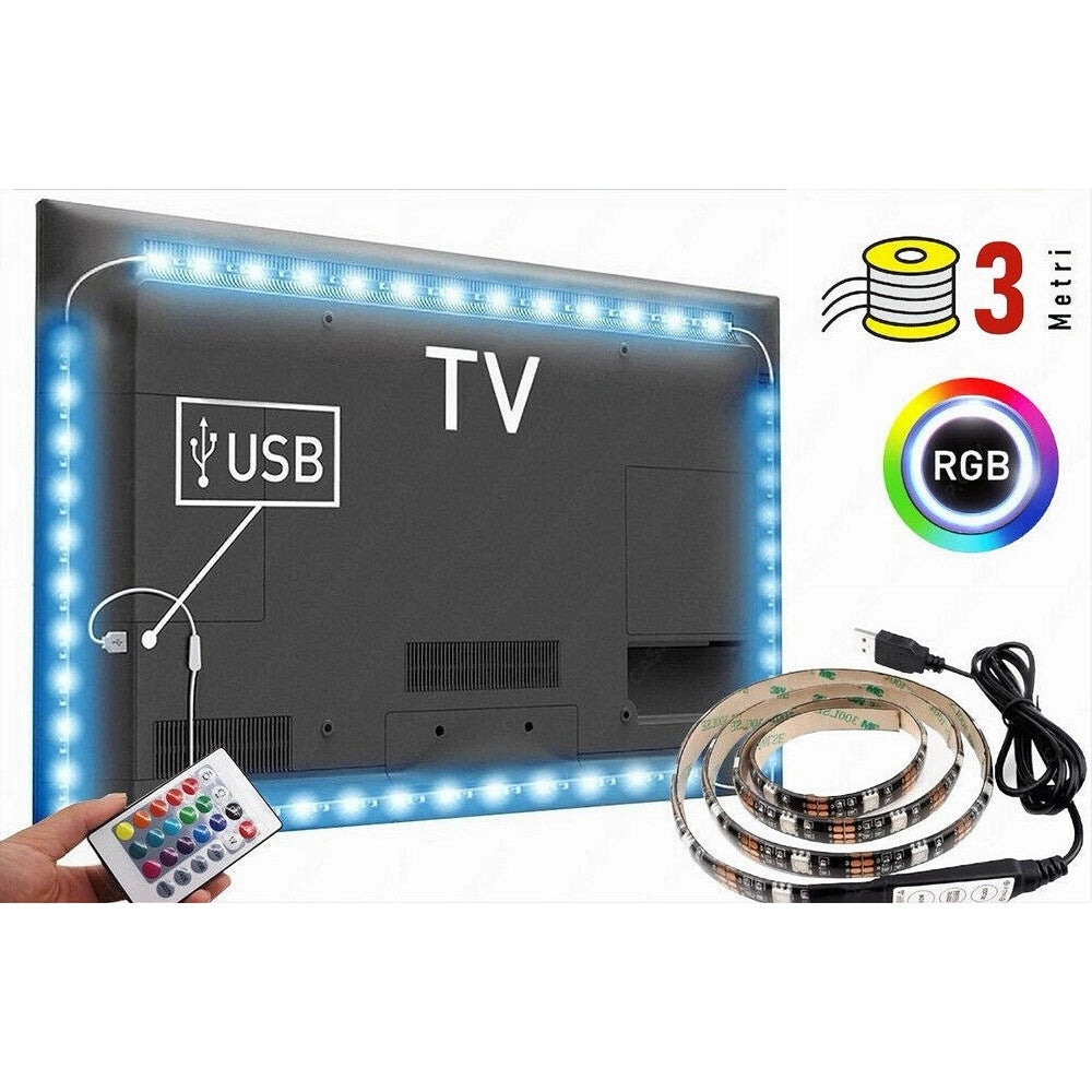 Trade Shop - Striscia Led Per Retroilluminazione Tv Monitor Rgb Smd 5050 3mt Usb Dc5v 5050rgb-5v -