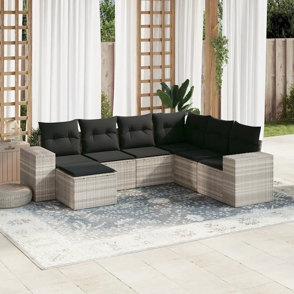 Set Divani da Giardino 7pz con Cuscini Grigio Chiaro Polyrattan 3222901