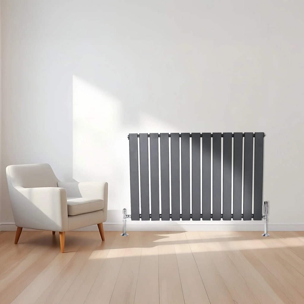Radiatore Orizzontale 600 x 910 mm con Valvole TRV Grigio Antracite