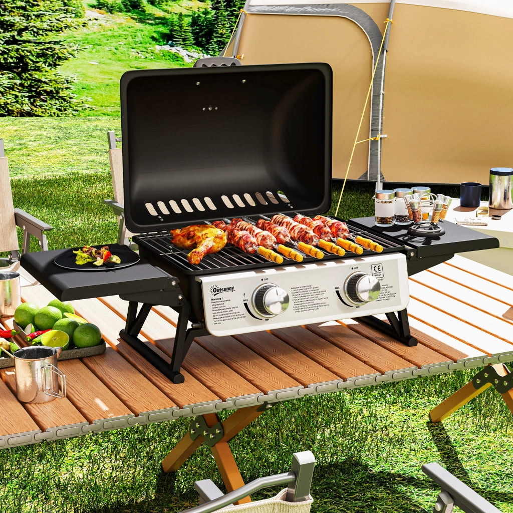 Barbecue a Gas 2 Fuochi Pieghevole con Termometro ¨C Minimal ¨C 101x48x41 cm Nero