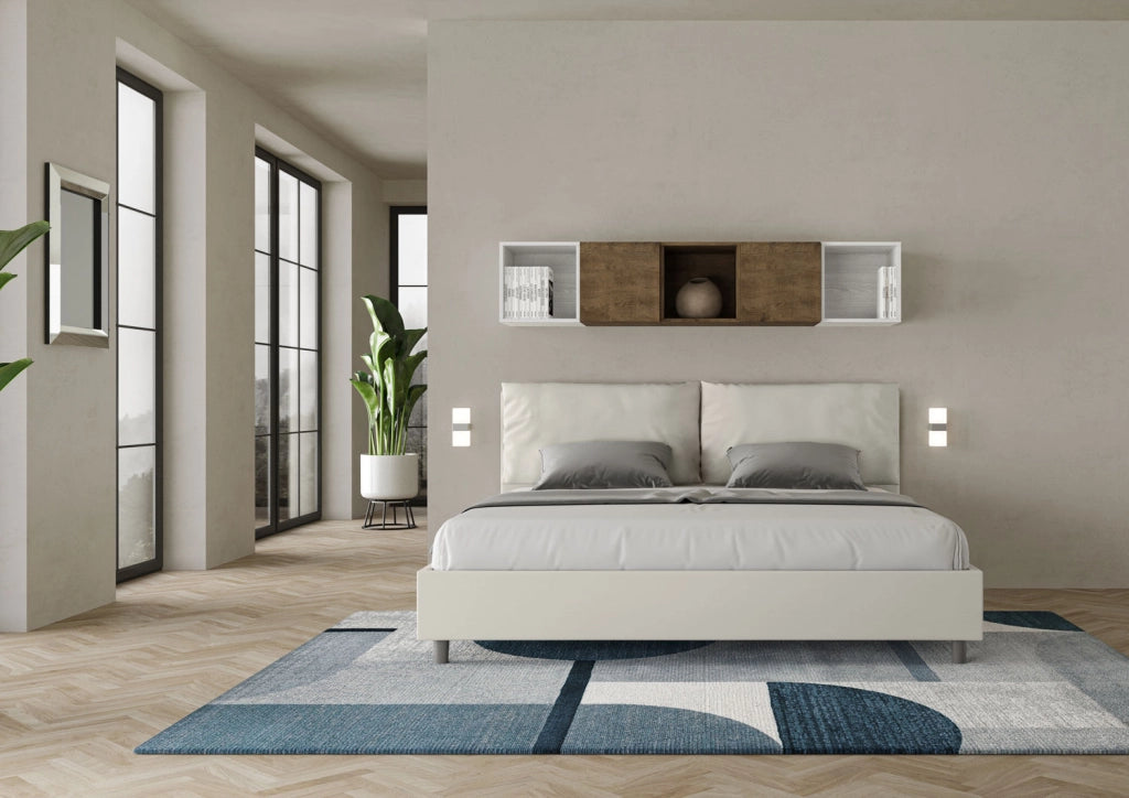 BS COM Letto matrimoniale king size senza rete imbottito 200x210 similpelle bianco