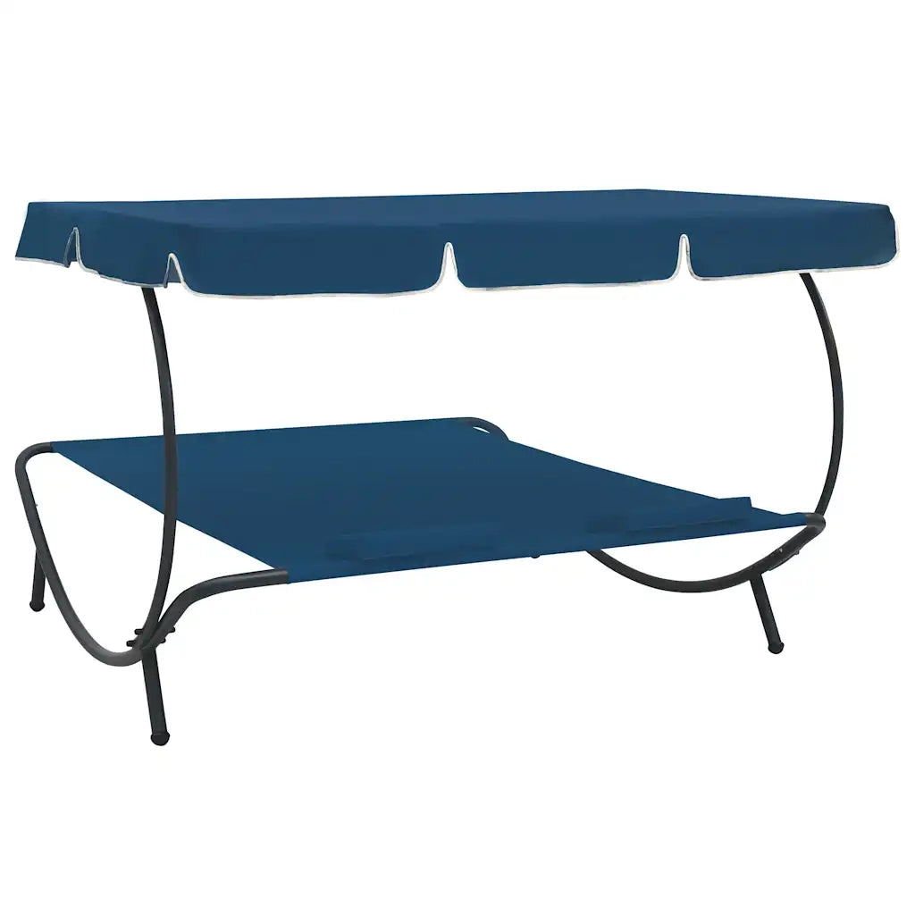 Lettino Prendisole con Baldacchino e Cuscini Blu 313523