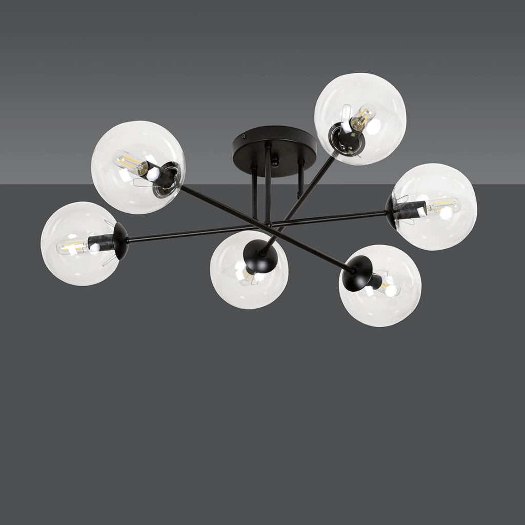 Plafoniera soffitto Emibig Brendi 6xE14 nera vetro trasparente