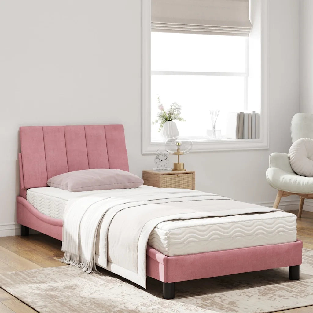 Letto con Materasso Hanko Rosa 90x190 cm in Velluto