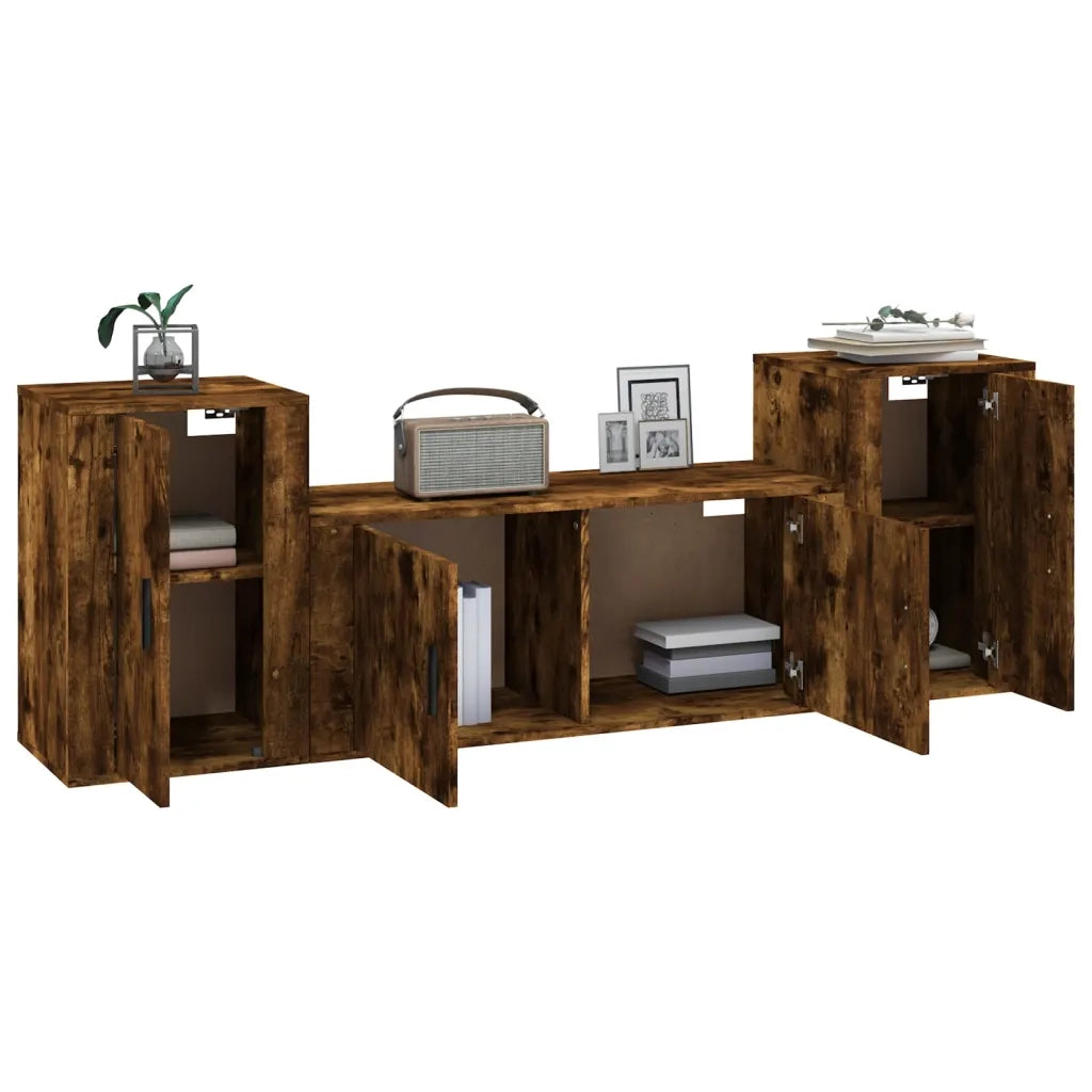 Set Mobili Porta TV 3 pz | Armadietto TV | Mobile Porta TV Rovere Fumo in Legno Multistrato