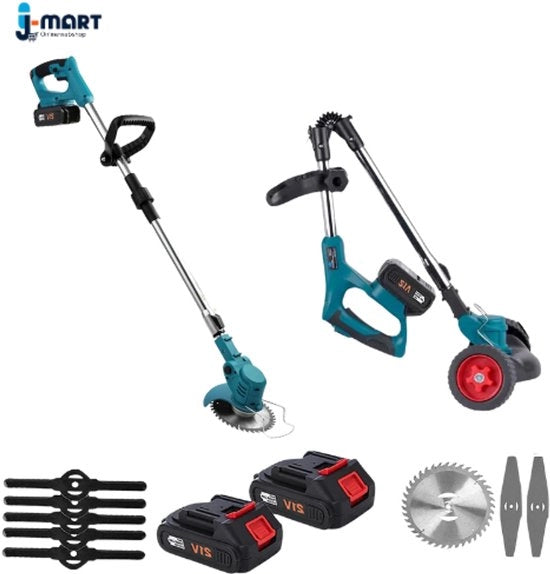Tagliaerba elettrico 2 in 1 - Trimmer per erba con batteria - Tagliaerba per bordi - Pieghevole - Larghezza regolabile - Incluso 2 accumulatori