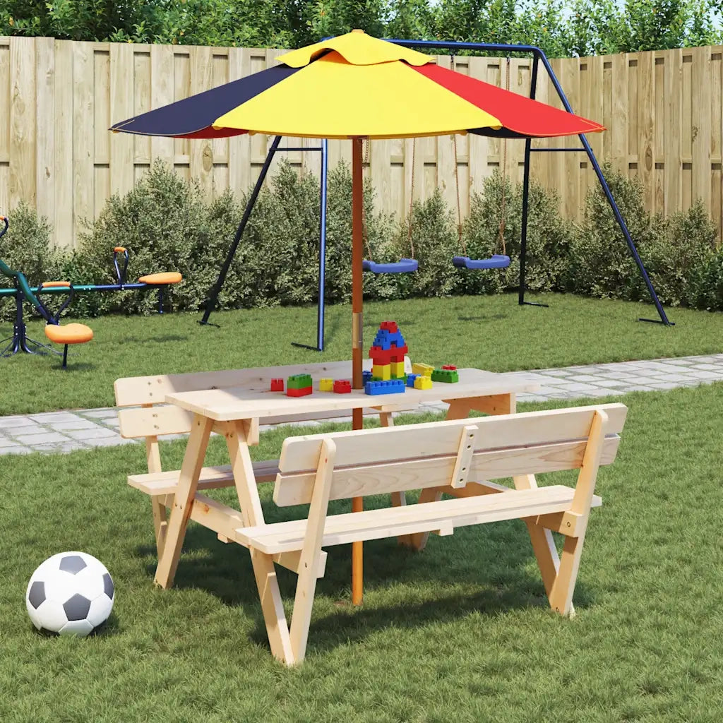 Tavolo da Picnic per 4 Bambini con Ombrellone Legno di Abete 3281617
