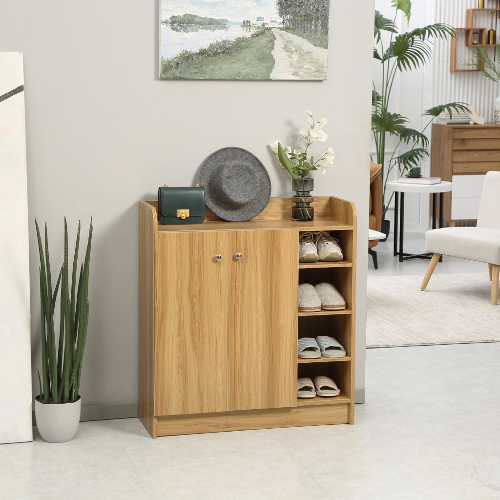 EasyComfort Armadio Scarpiera Salvaspazio e Moderno in Legno per 12 Paia con 4 Ripiani Aperti, 83x30x90 cm, Marrone Chiaro
