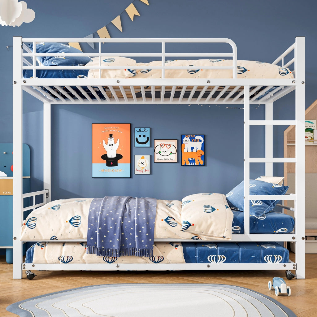 Letto a castello con letto estraibile metallo bianco 90x200cm&90x190cm