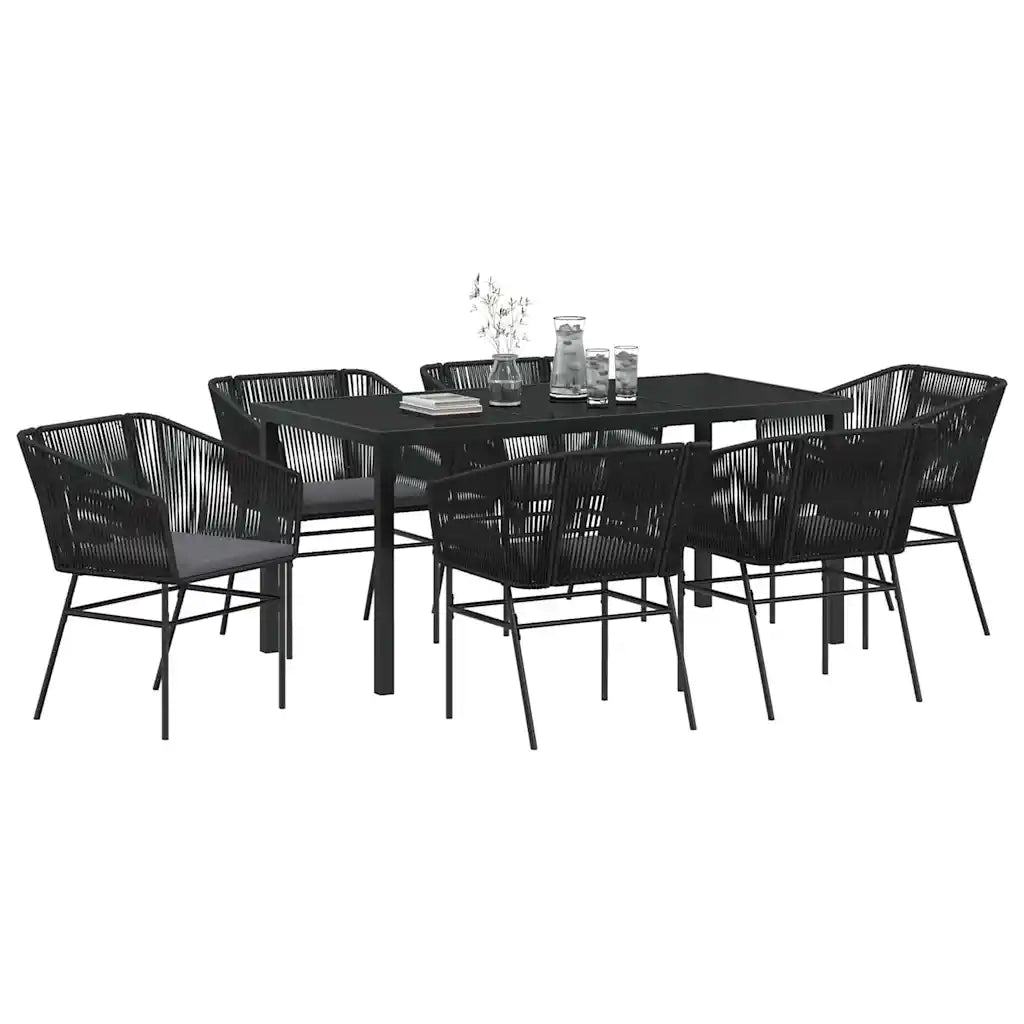 Set da Pranzo per Giardino con cuscino 7 pcs Nero