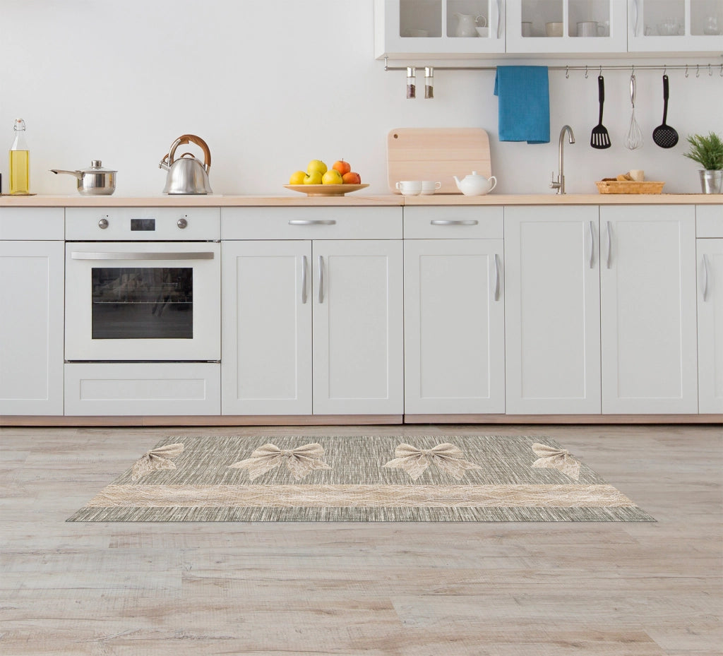 Tappeto passatoia fantasia made in Italy antiscivolo lavabile aderente FioccoBeige - 50x400 cm