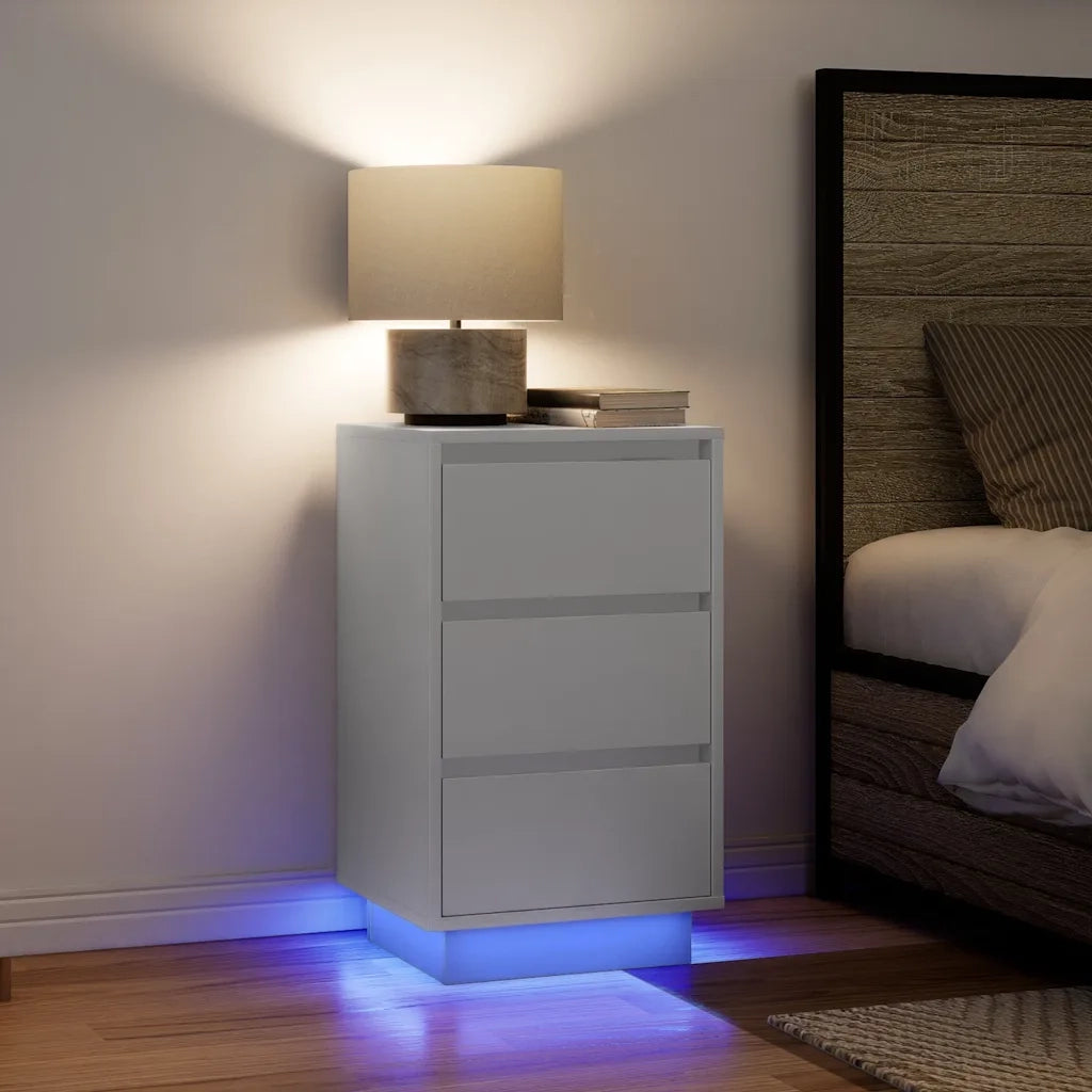 Comodini | Armadio da Notte | Mobiletto da notte con Luci LED Bianco 38x34x65 cm