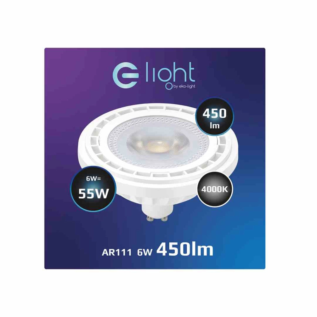 Lampadina LED GU10 6W 4000K 450lm 38° Eko-Light bianca