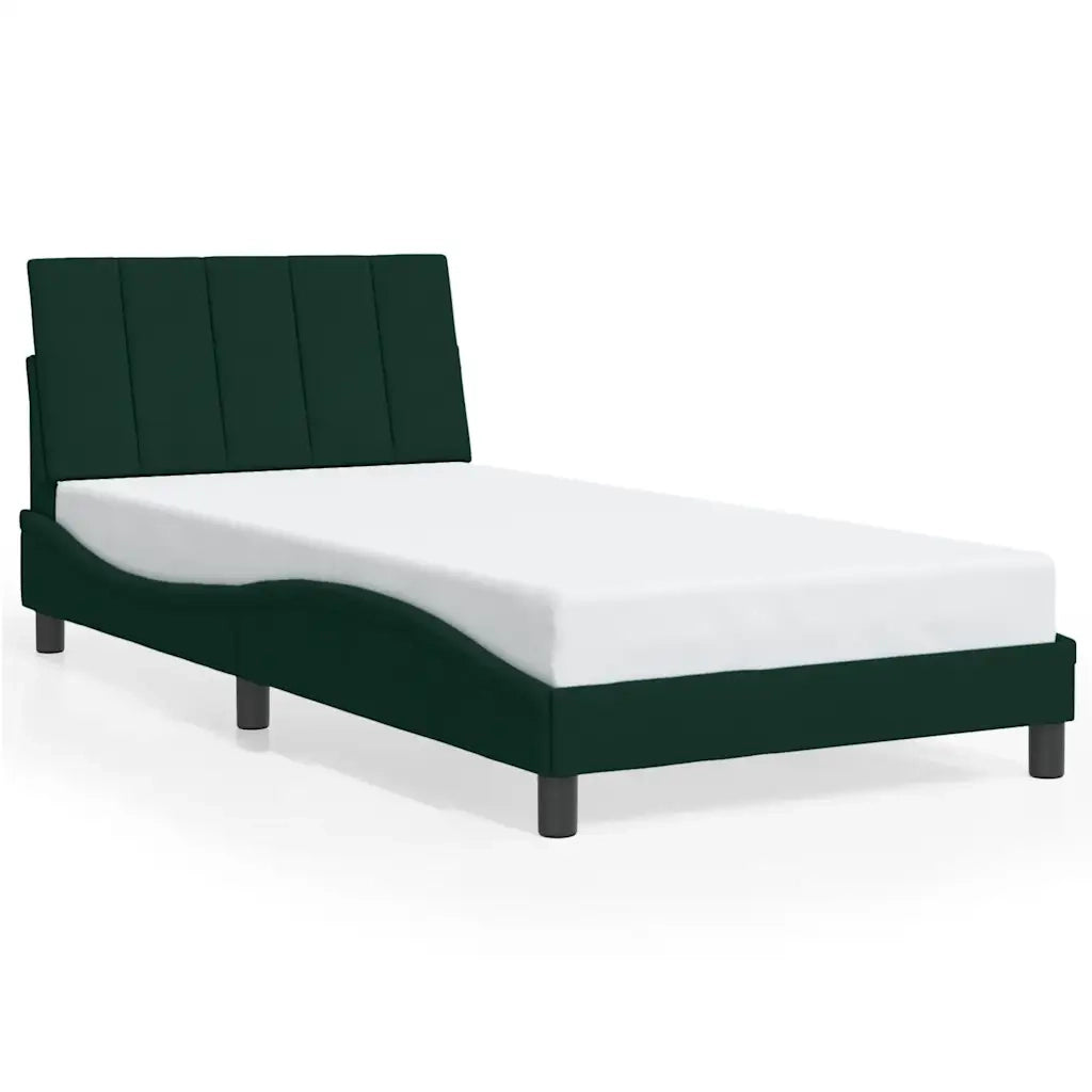 Letto singolo | Letto per adulti | Giroletto senza Materasso Hanko Verde Scuro 100x200 cm in Velluto