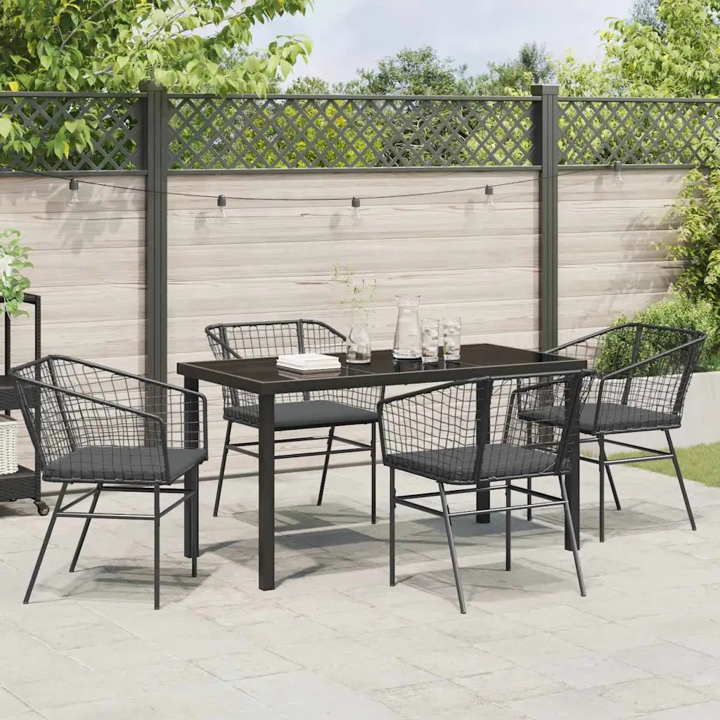 Set da Pranzo per Giardino 5 pcs Nero polyrattan