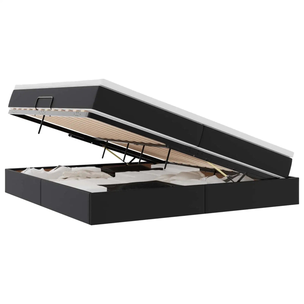 Letto con contenitore e materasso Nero 200 x 200 cm