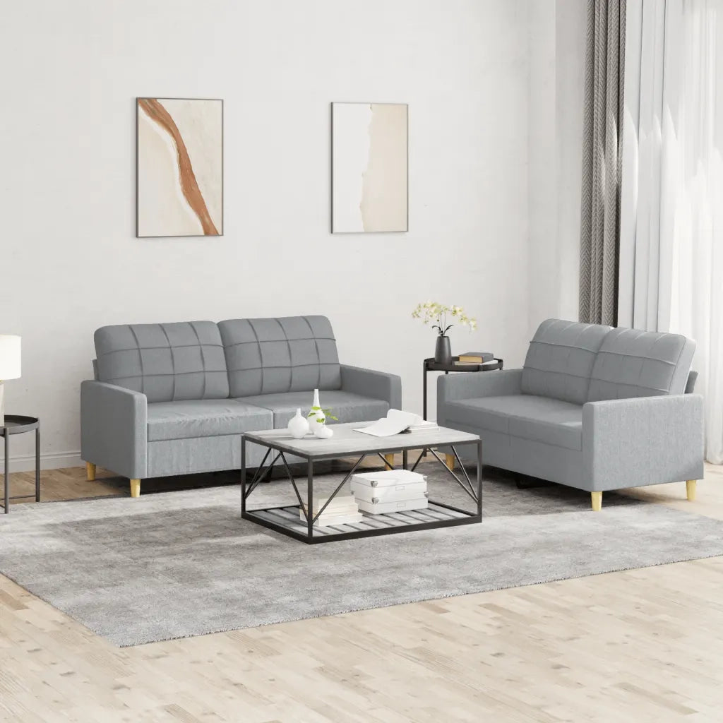 Set di Divani 2 pz con Cuscini Grigio Chiaro in Tessuto 3201274