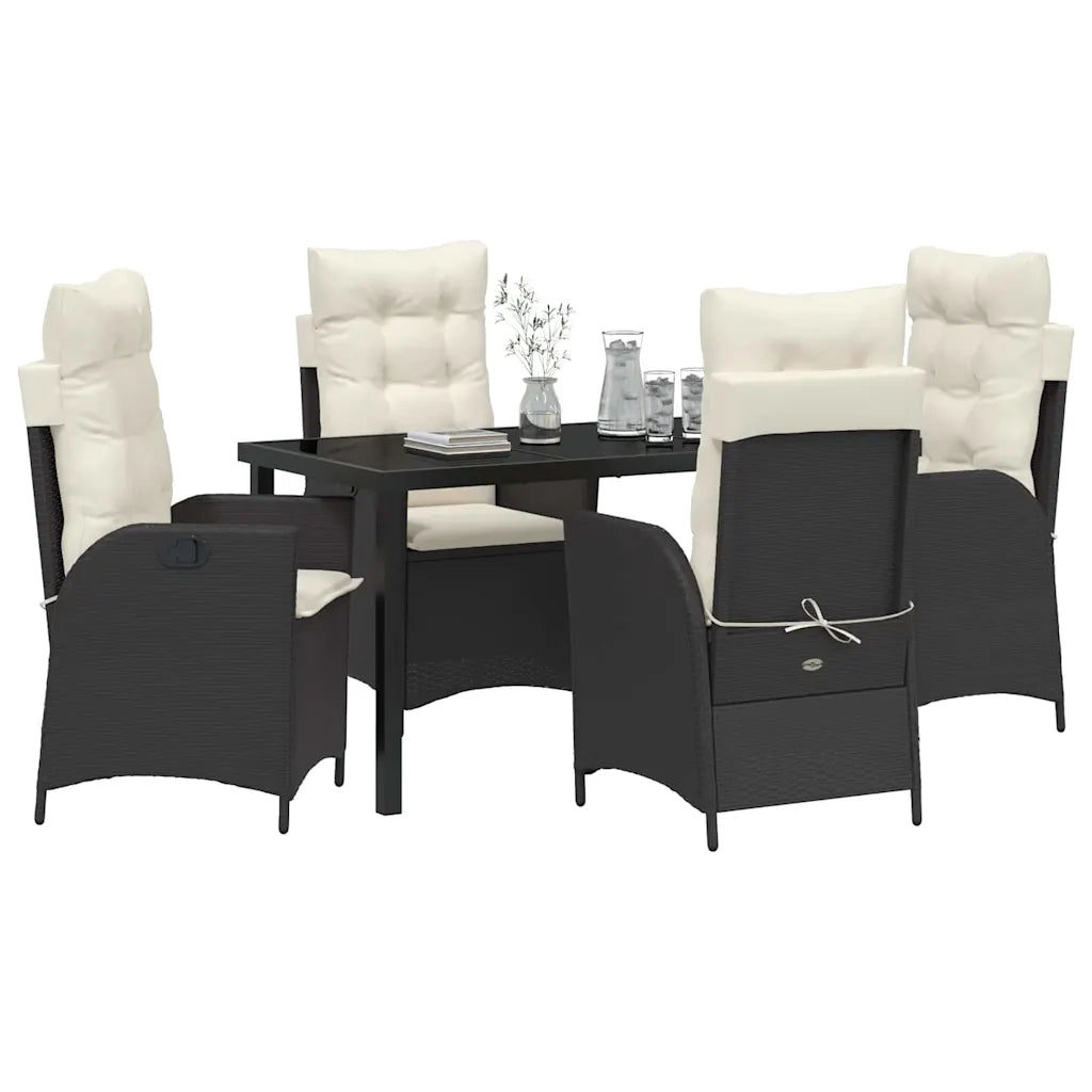 Set da Pranzo per Giardino con cuscino 5 pcs Nero polyrattan