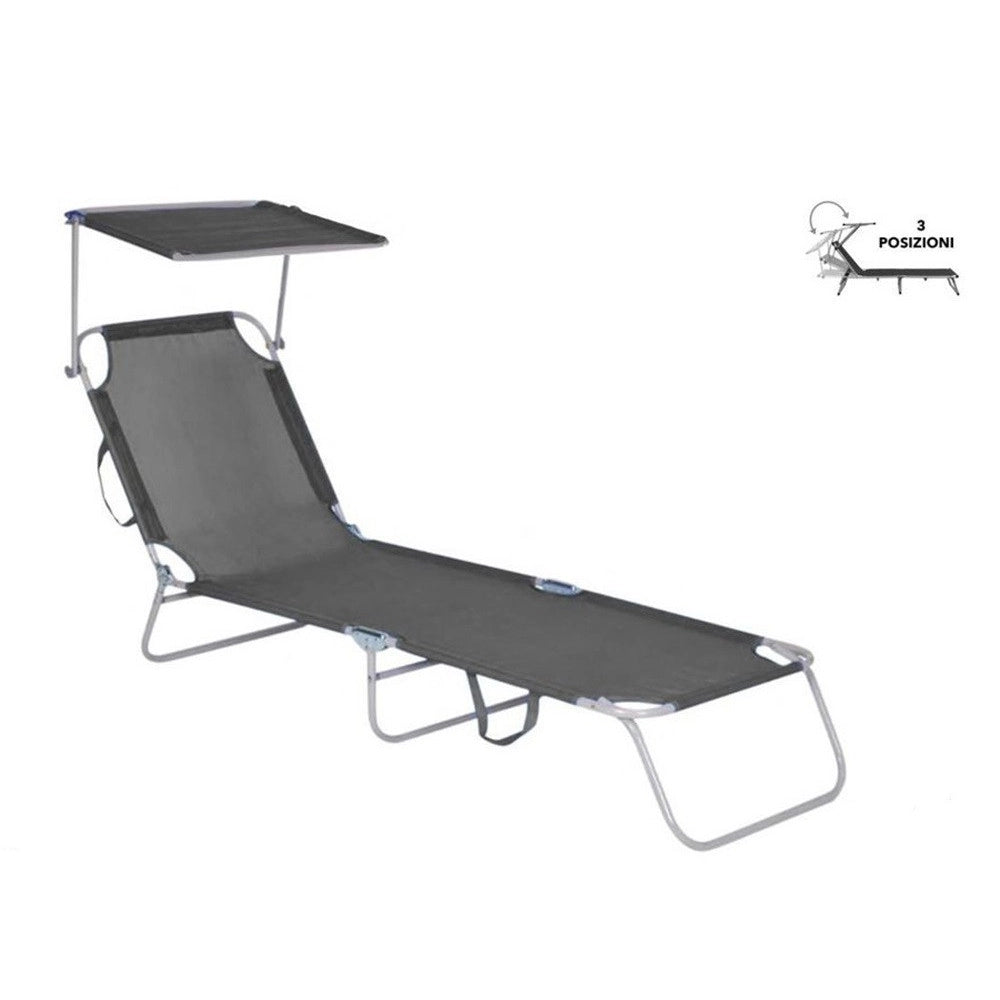 Trade Shop - Lettino In Textilene Con Parasole Grigio Mare Giardino Schienale Regolabile 281013 -