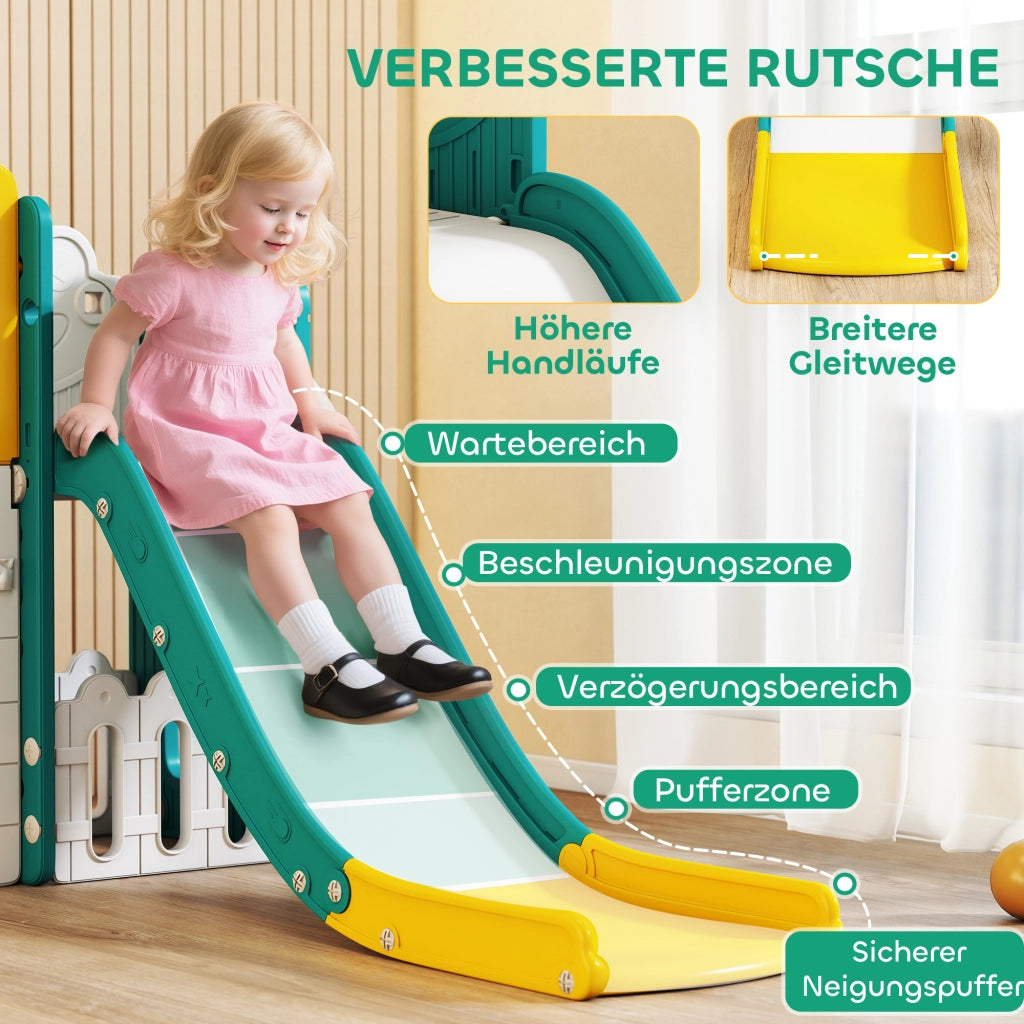 Casa gioco per bambini ¨C zephmum ¨C Giallo e verde, scivolo, cestino basket