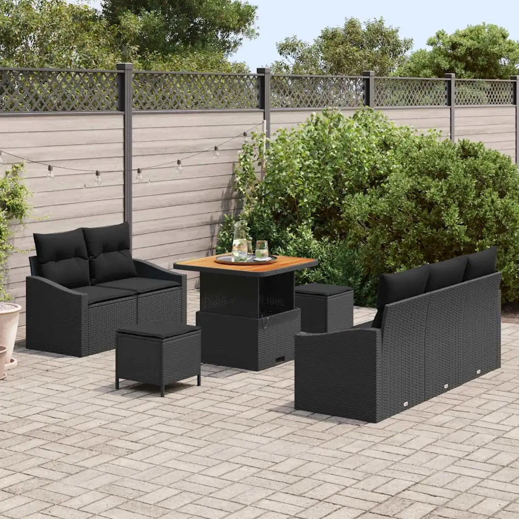 Set Divano da Giardino con cuscino 8 pcs Nero polyrattan 3362594