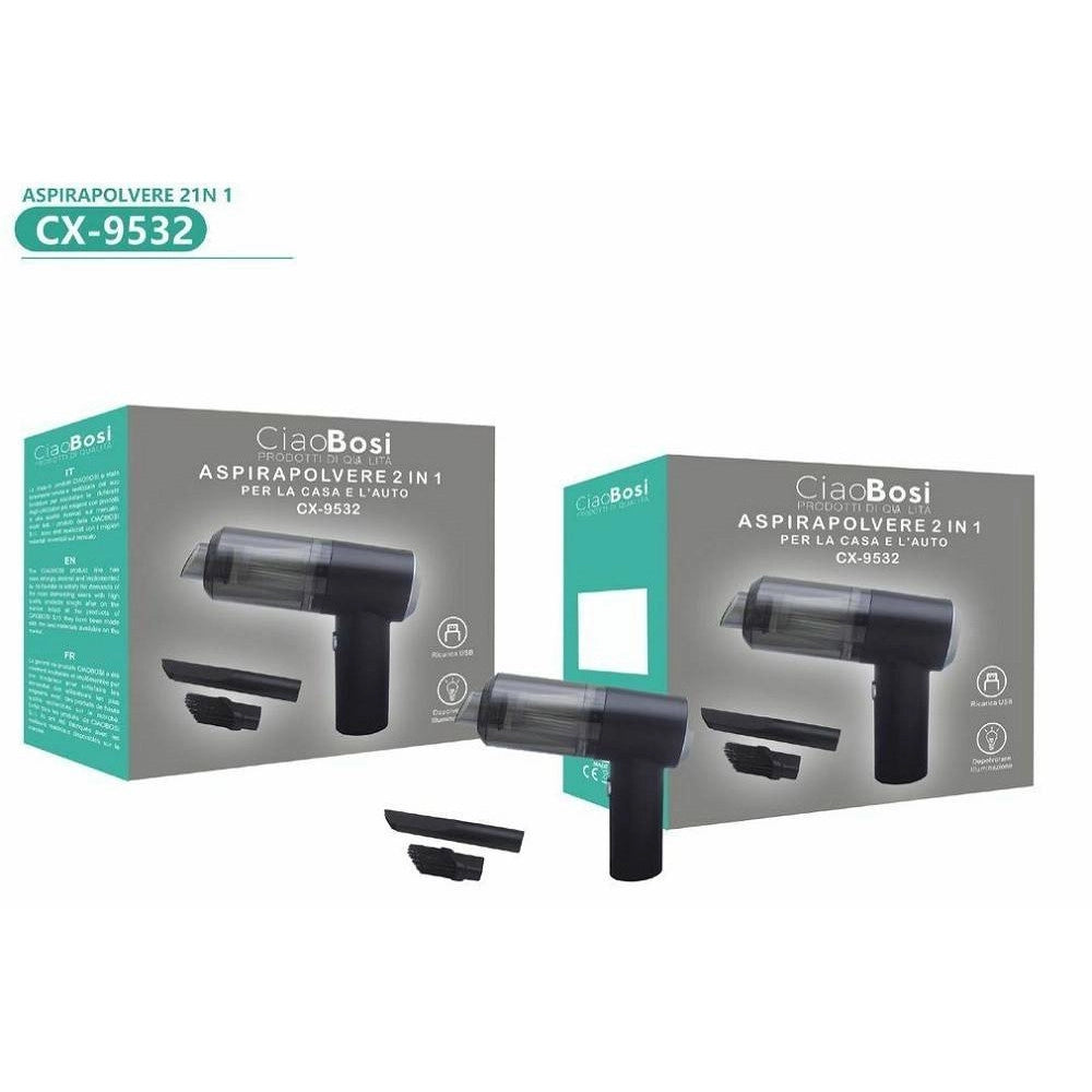 Trade Shop - Aspirapolvere A Pistola 2 In 1 Casa Auto Ricaricabile Usb Con Led 8 Watt Cx-9532 -