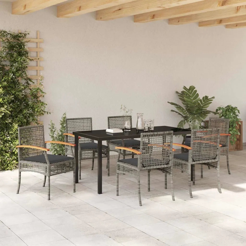 Set da Pranzo per Giardino 7 pcs Grigio polyrattan