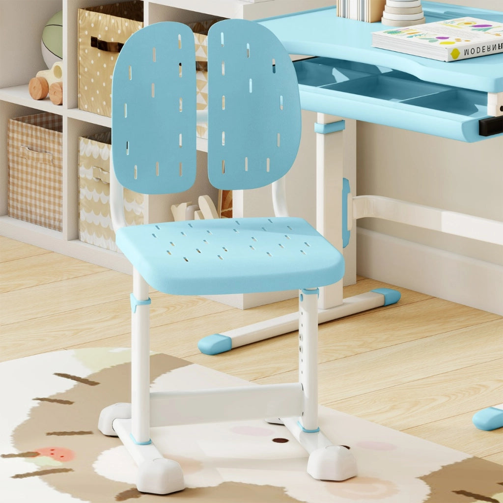 Sedia regolabile in altezza per bambini con doppi supporti dorsal, Sedia da studio con seduta traspirante Blu