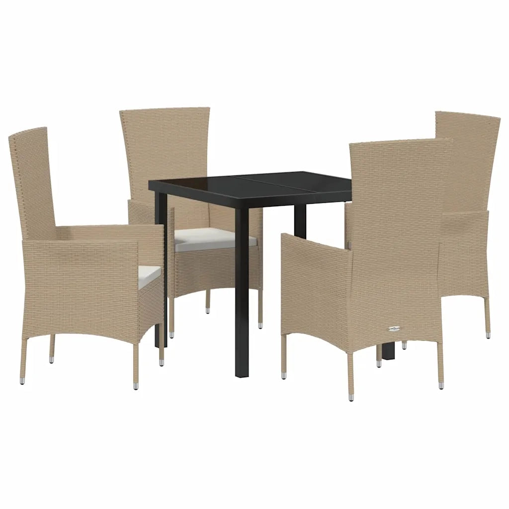 Set da Pranzo per Giardino con cuscino 5 pcs Beige polyrattan