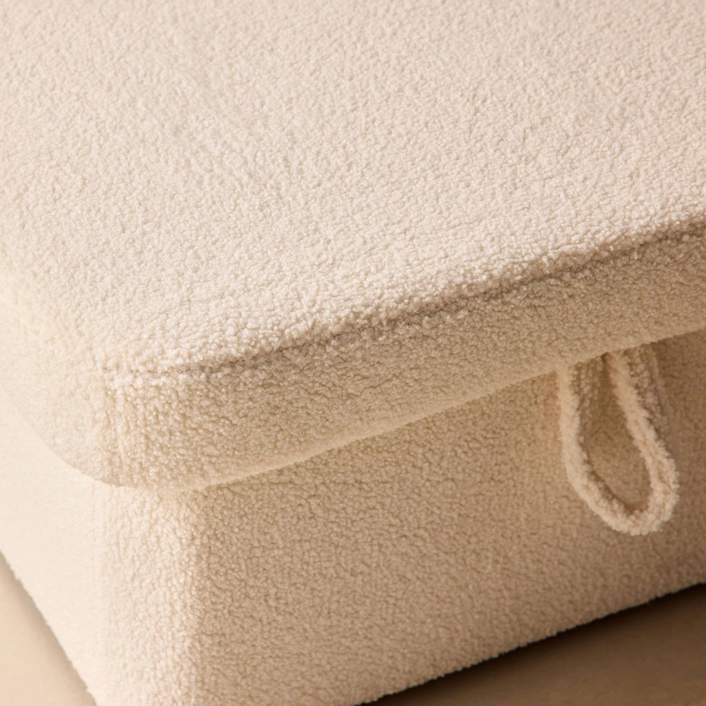 Divano letto angolare reversibile in bouclé con contenitore, 3 posti,