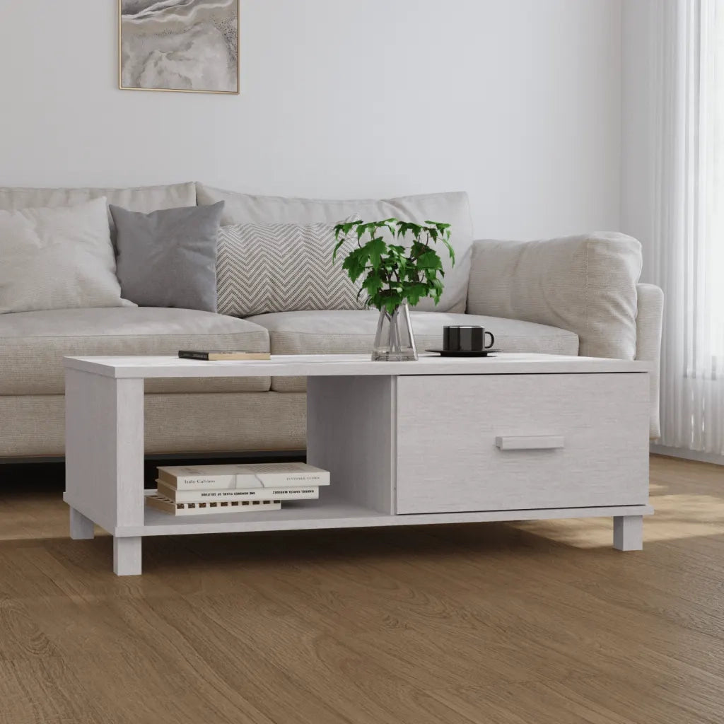 Tavolino-Tavolino da soggiorno-Tavolo HAMAR Bianco 100x55x35 cm in Legno Massello di Pino