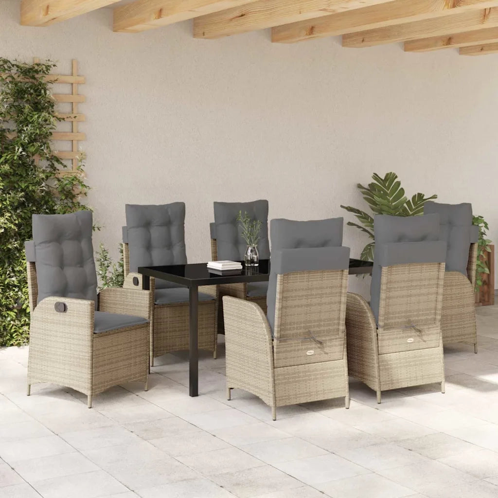 Set da Pranzo per Giardino con cuscino 7 pcs Beige polyrattan