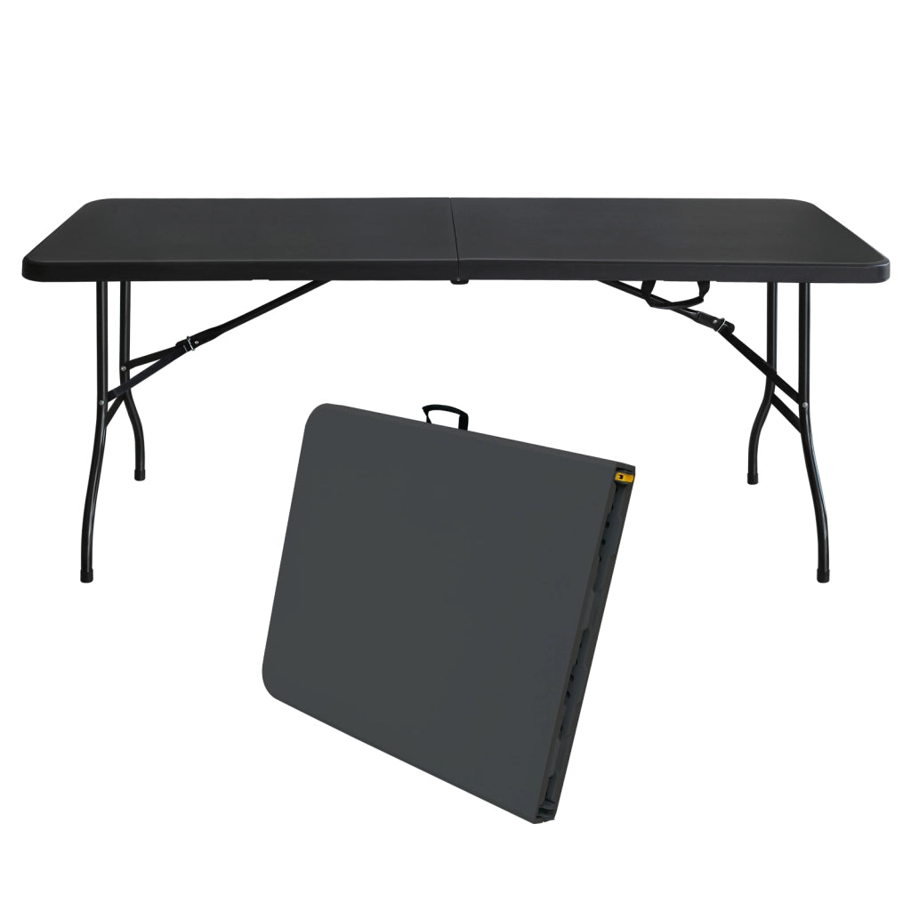 Tavolo pieghevole portatile pesante da 180 cm con maniglia; tavolo pieghevole; tavolo pieghevole multifunzionale per feste picnic in campeggio dentro e all'aperto; capacità peso 135 KG (nero)