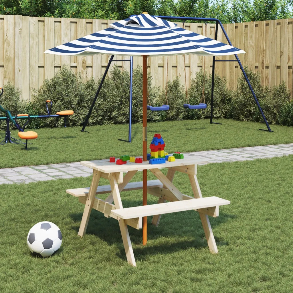 Tavolino da Giardino | Tavolo da Picnic per 4 Bambini con Ombrellone Legno di Abete