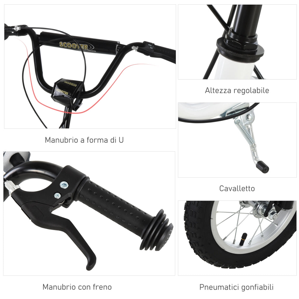 Monopattino per Bambini ¨C Xylo ¨C Manubrio Regolabile 85-95cm, Ruote Grandi, 2 Freni, Telaio Metallo, 5+ Anni, Max 100kg, Bianco
