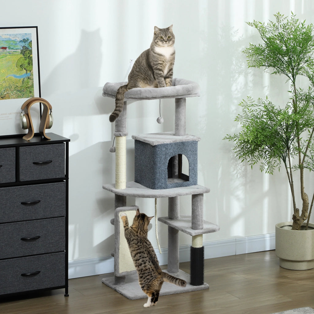 Albero per Gatti Multilivello con Casetta, Lettino e Tiragraffi ¨C Minimal ¨C Grigio 132 cm
