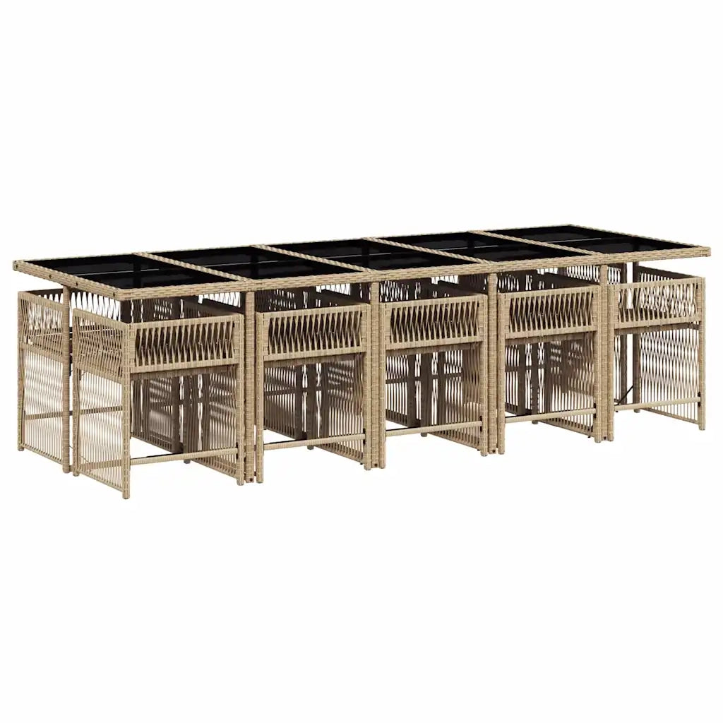 Set da Pranzo da Giardino 11 pz con Cuscini Beige in Polyrattan 3211654