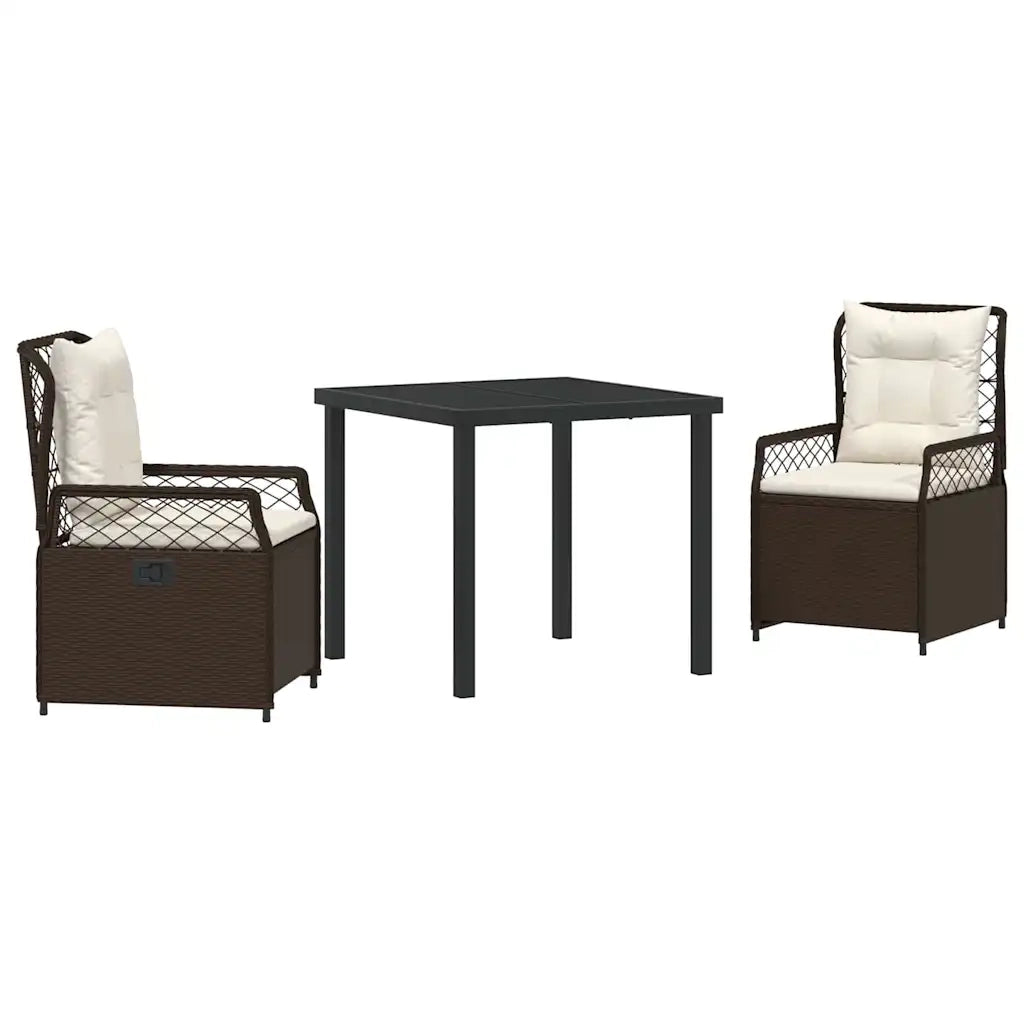 Set da Pranzo per Giardino 3 pcs Marrone polyrattan