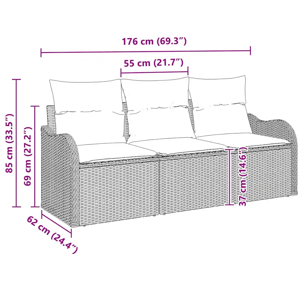 Set Divano da Giardino 3 pcs Beige Poly Rattan 3354230