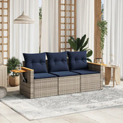Set Divani da Giardino 3 pz con Cuscini Grigio in Polyrattan